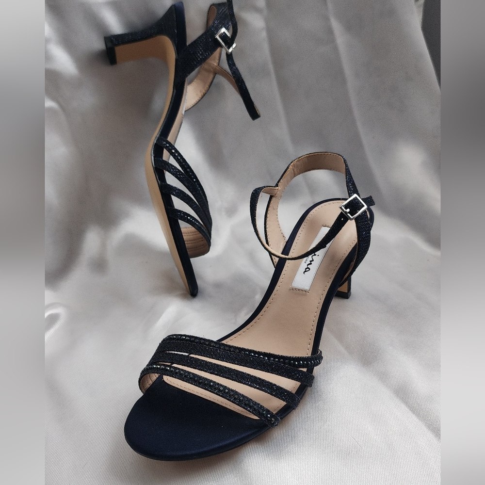 Nina Navy Glitter Strappy Dress Sandals